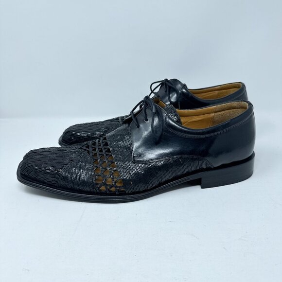 VTG RARE Mezlan Shoes Mens 13M Black Derby Leather Lace Up Cut Out Casual Dress - Picture 4 of 13
